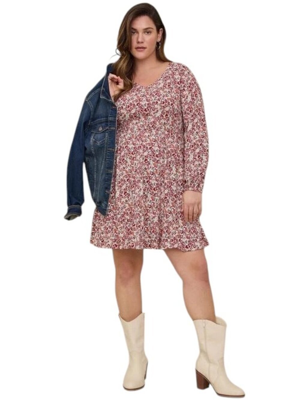 Torrid Womens 1X Voluminous Textured Stretch Rayon Mini Skater Dress Wild Flower